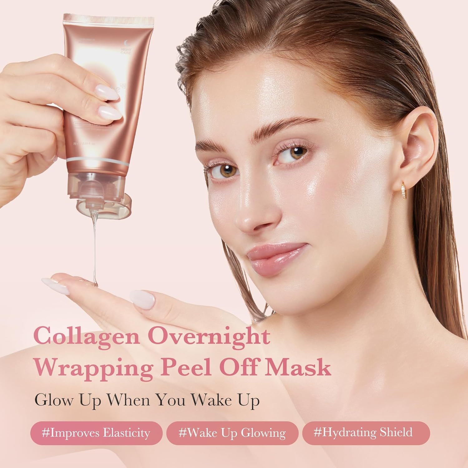 Collagen Overnight Wrapping Peel off Facial Mask Pack - Elasticity & Hydration Care, Reduces Sagging & Dullness - Hydrolyzed Collagen for Glowing Skin - Korean Skin Care, 2.53 Fl.Oz