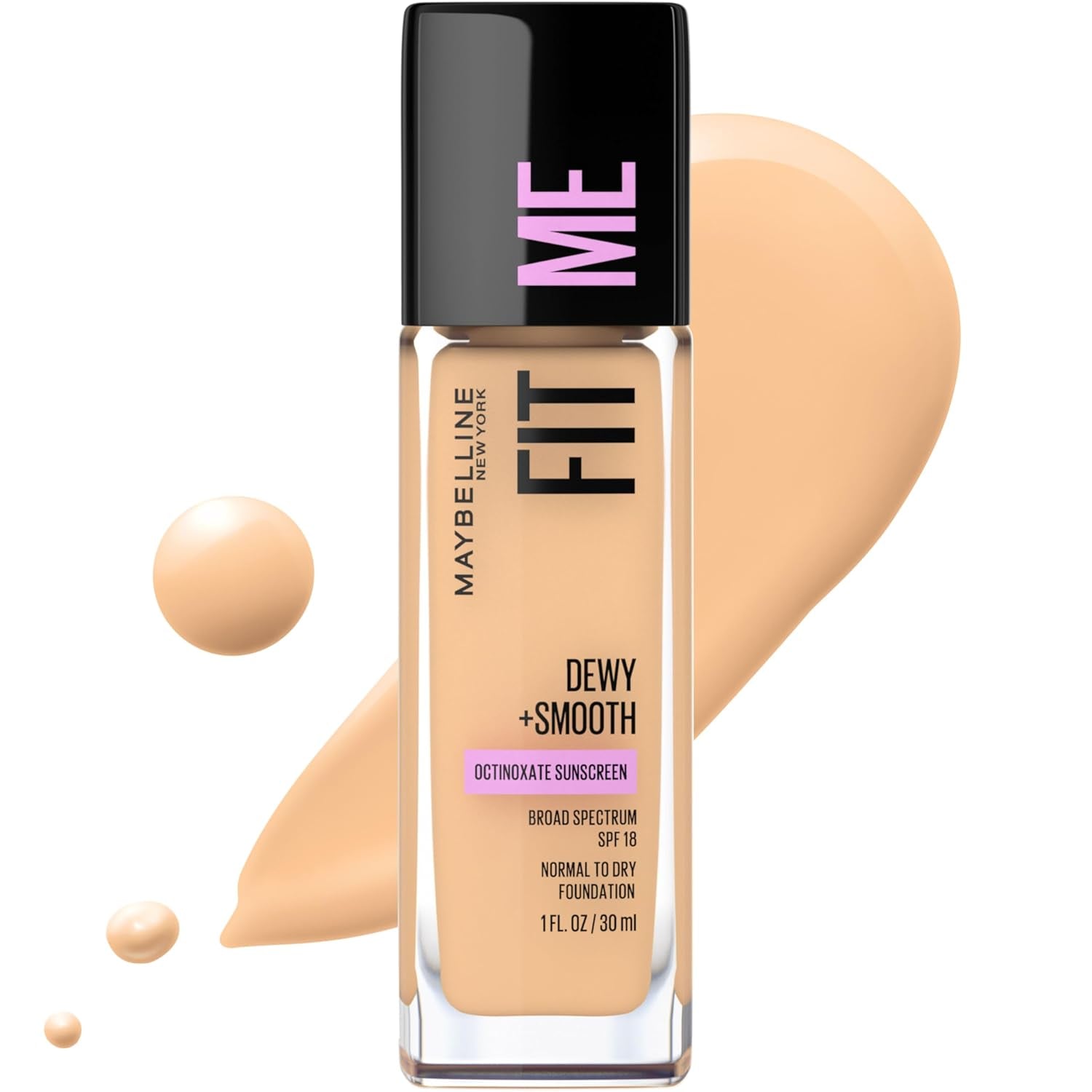 Fit Me Dewy + Smooth Liquid Foundation Makeup, Warm Nude, 1 Count (Packaging May Vary)