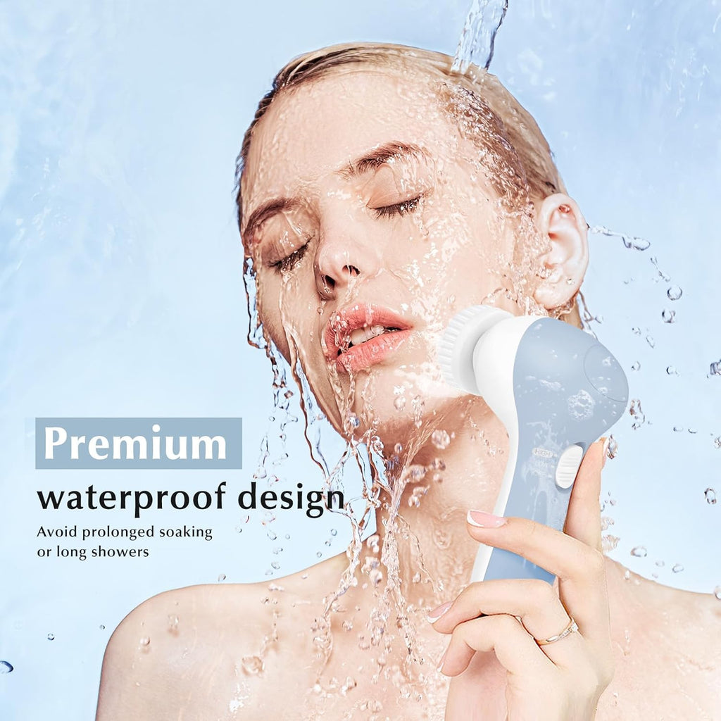 Facial Cleansing Brush Silicone Face Scrubber: 2 In1 FBS-D Electric Exfoliating Massage Device Waterproof Deep Cleaning Exfoliation Rotating Spa Machine - Electronic Skin Care Wash Clean System