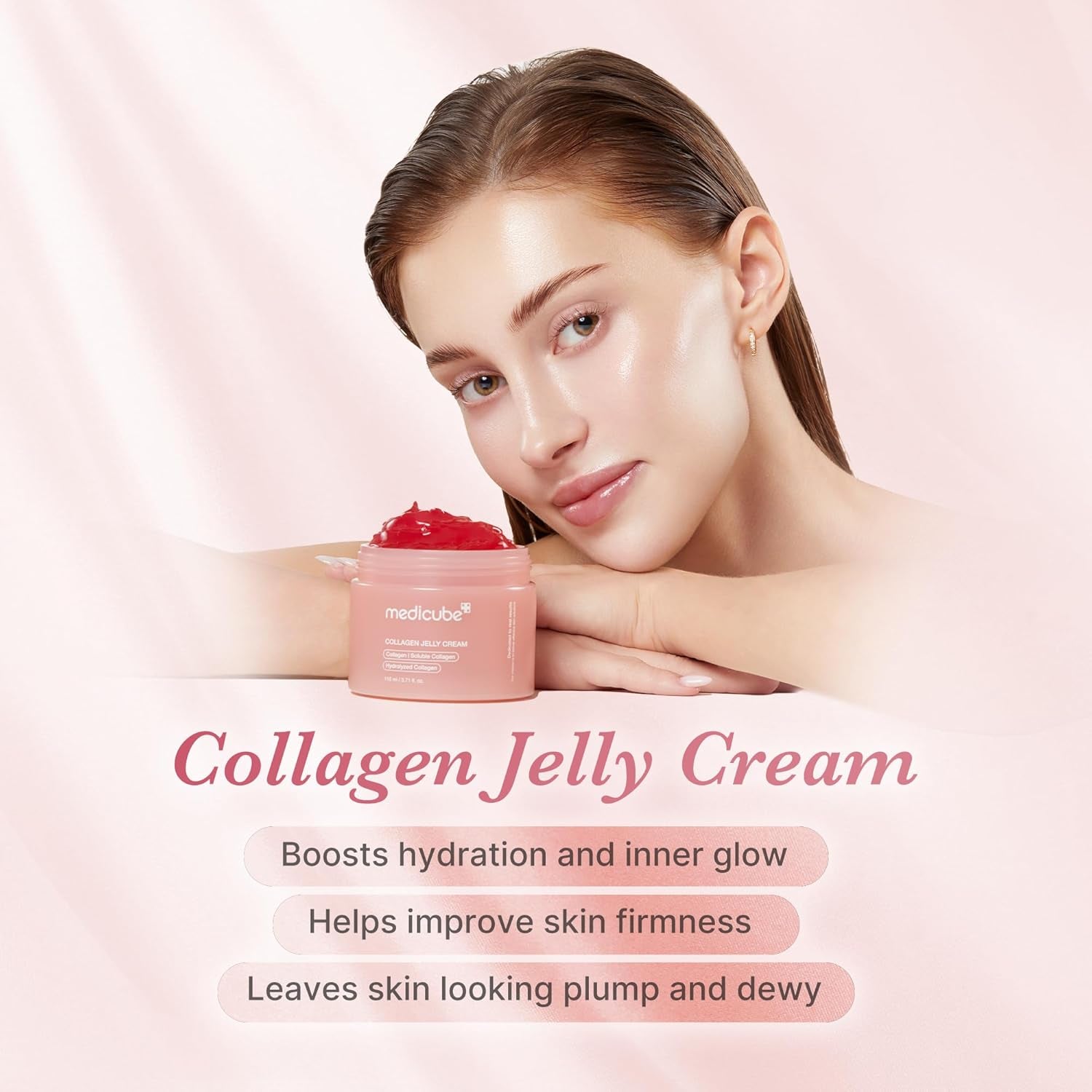 Collagen Jelly Cream- Niacinamide & Freeze-Dried Hydrolyzed Collagen-Boosts Skin Barrier Hydration & Gives 24H Glow & Firmer Looking Skin | No Artificial Color, Korean Skincare (3.71 Fl.Oz.)