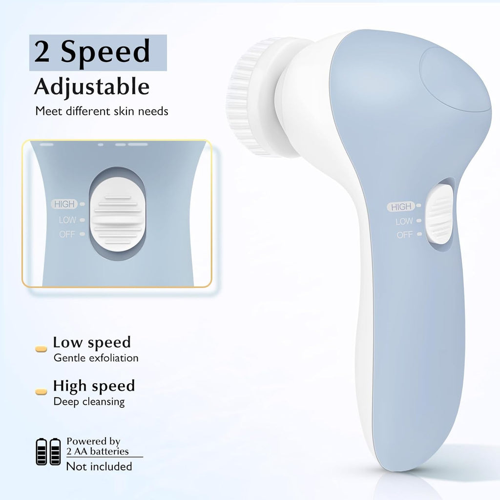 Facial Cleansing Brush Silicone Face Scrubber: 2 In1 FBS-D Electric Exfoliating Massage Device Waterproof Deep Cleaning Exfoliation Rotating Spa Machine - Electronic Skin Care Wash Clean System