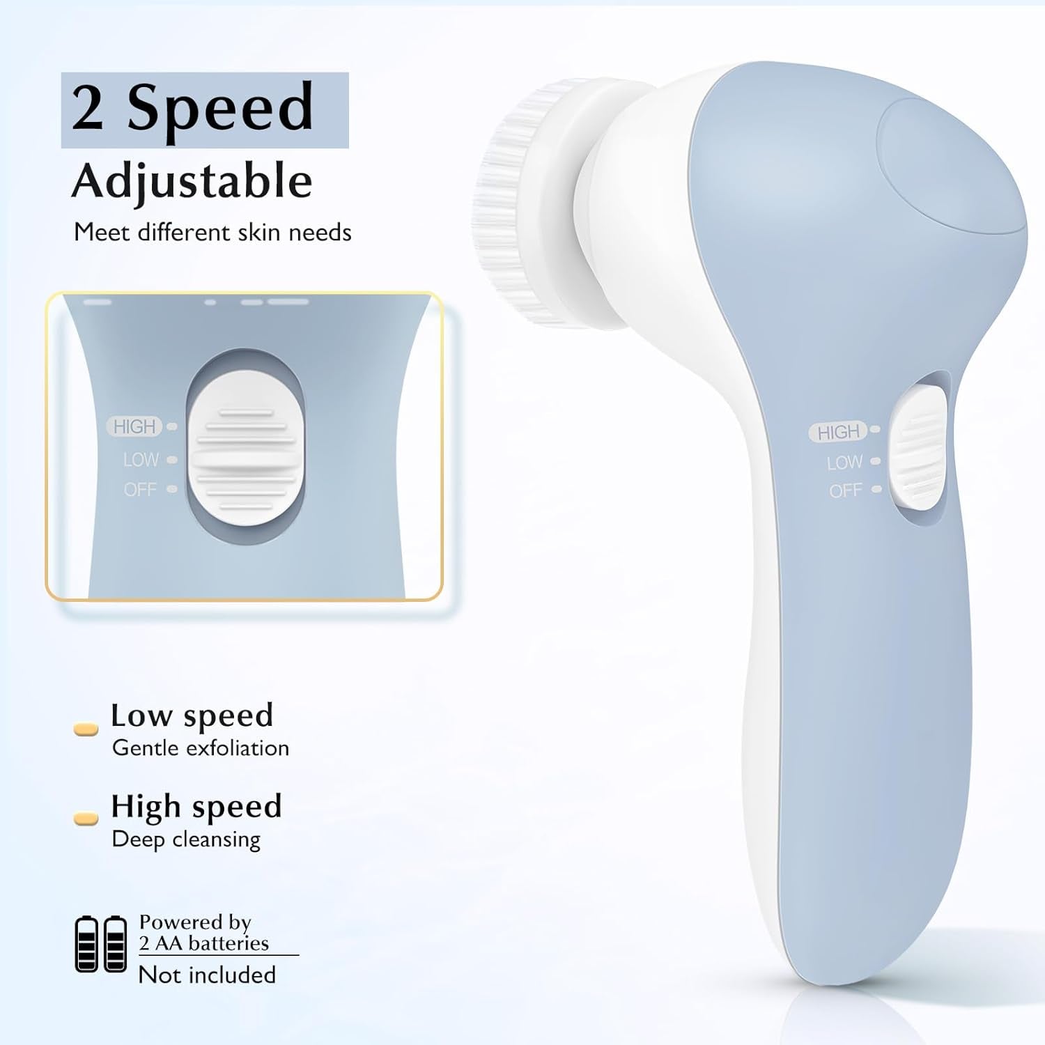 Facial Cleansing Brush Silicone Face Scrubber: 2 In1 FBS-D Electric Exfoliating Massage Device Waterproof Deep Cleaning Exfoliation Rotating Spa Machine - Electronic Skin Care Wash Clean System