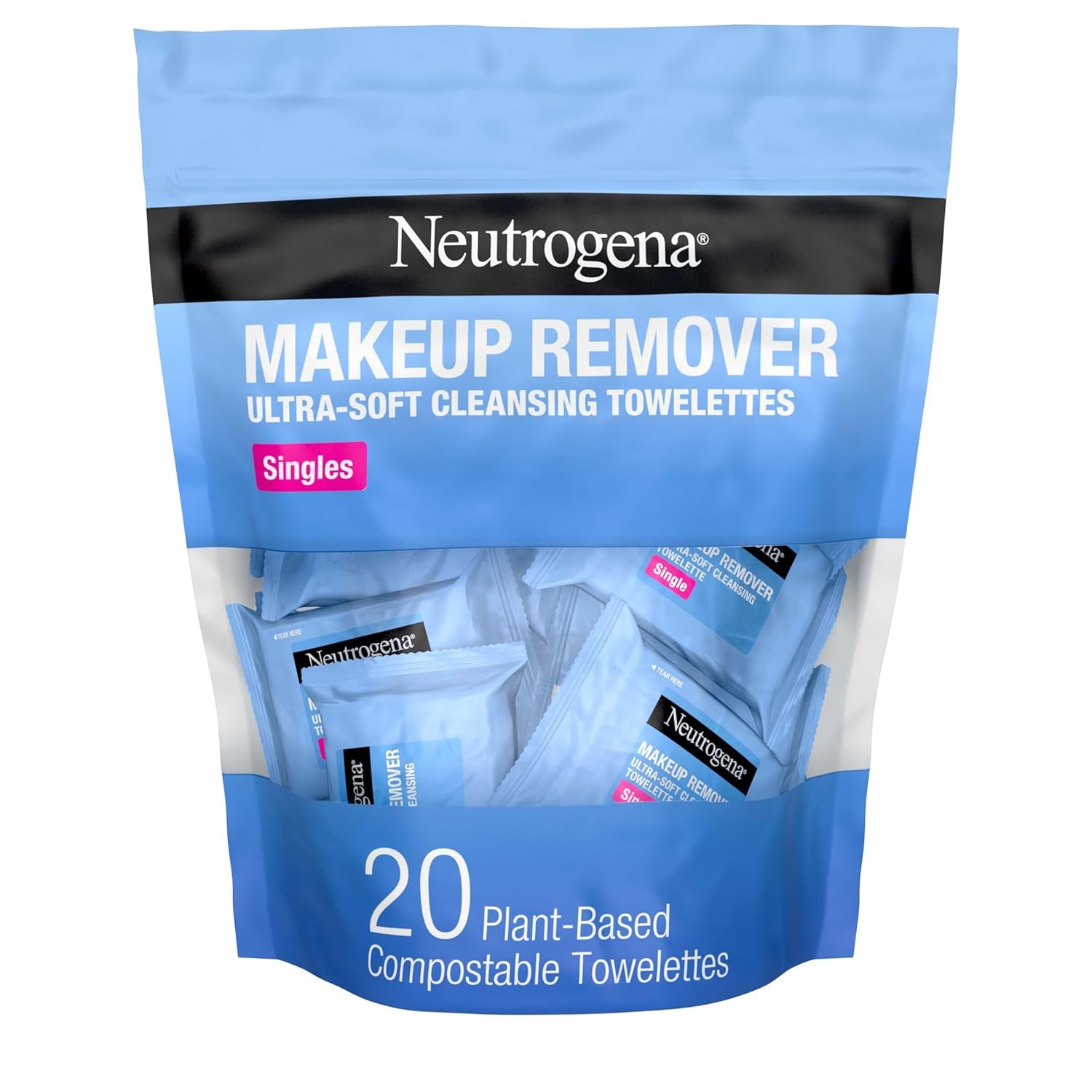 Makeup Remover Wipes, Daily Single Face Cleansing Towelettes, Makeup Removing Cleansing Wipes Removes Dirt & Oil, Alcohol-Free Face Towelettes, 20 Ct
