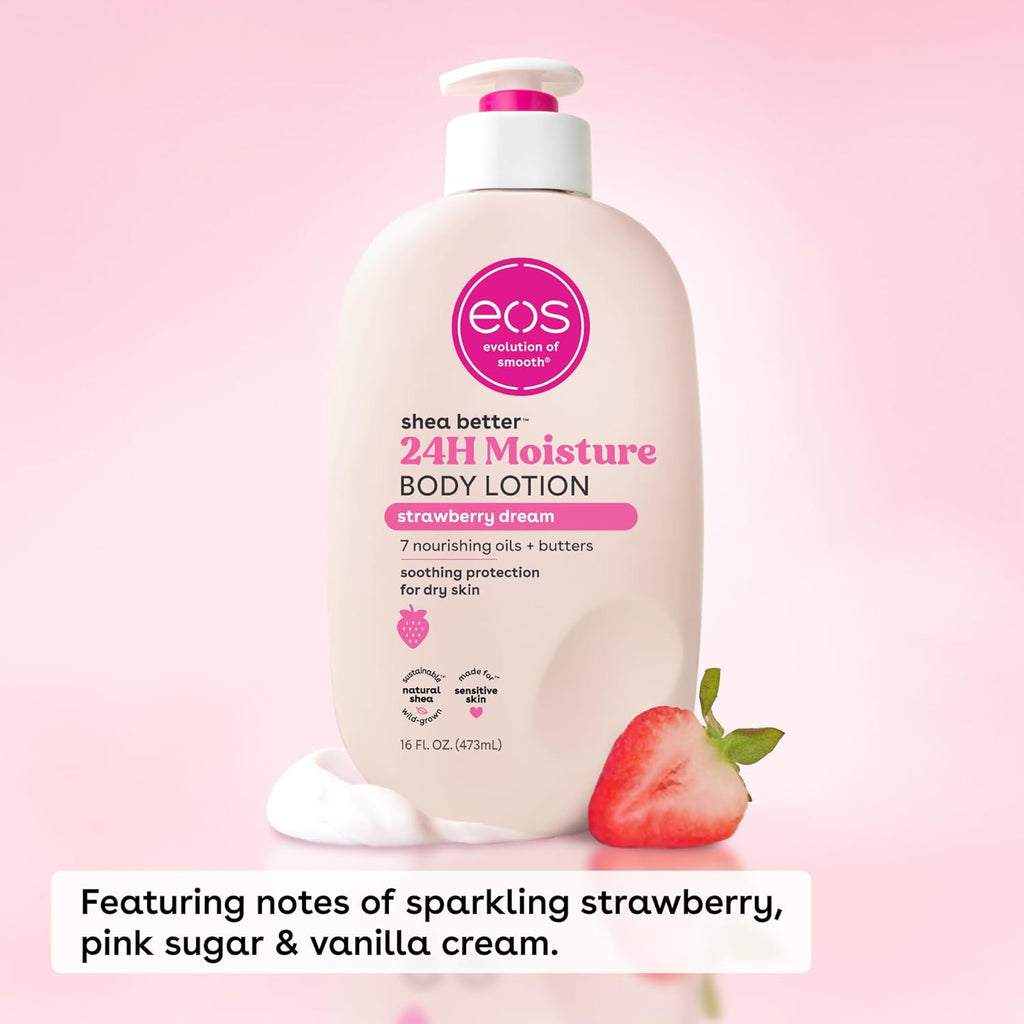 Shea Better Body Lotion Strawberry Dream, 24-Hour Moisture Skin Care, Lightweight & Non-Greasy, Natural Shea, Vegan, Strawberry Body Lotion, 16 Fl Oz