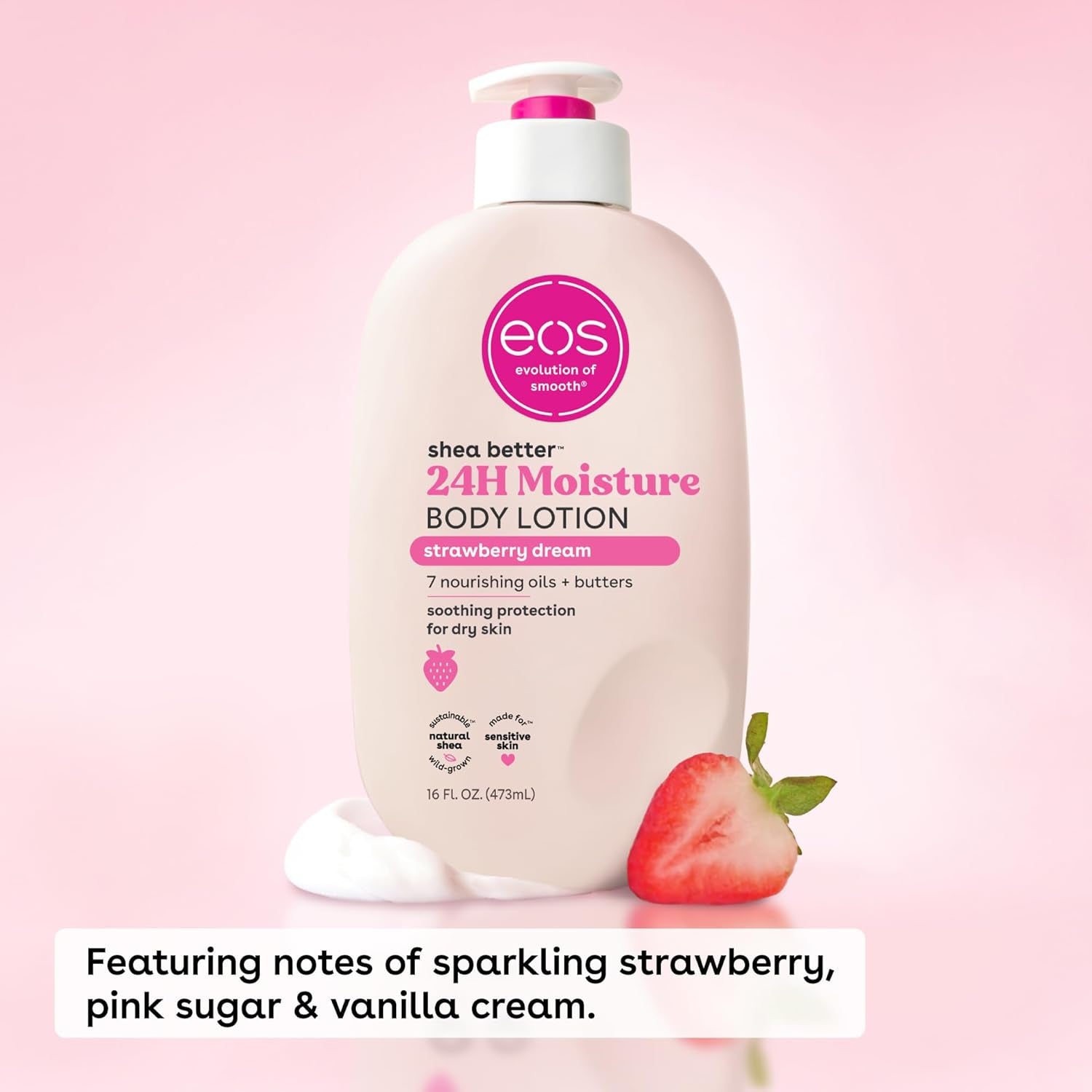 Shea Better Body Lotion Strawberry Dream, 24-Hour Moisture Skin Care, Lightweight & Non-Greasy, Natural Shea, Vegan, Strawberry Body Lotion, 16 Fl Oz