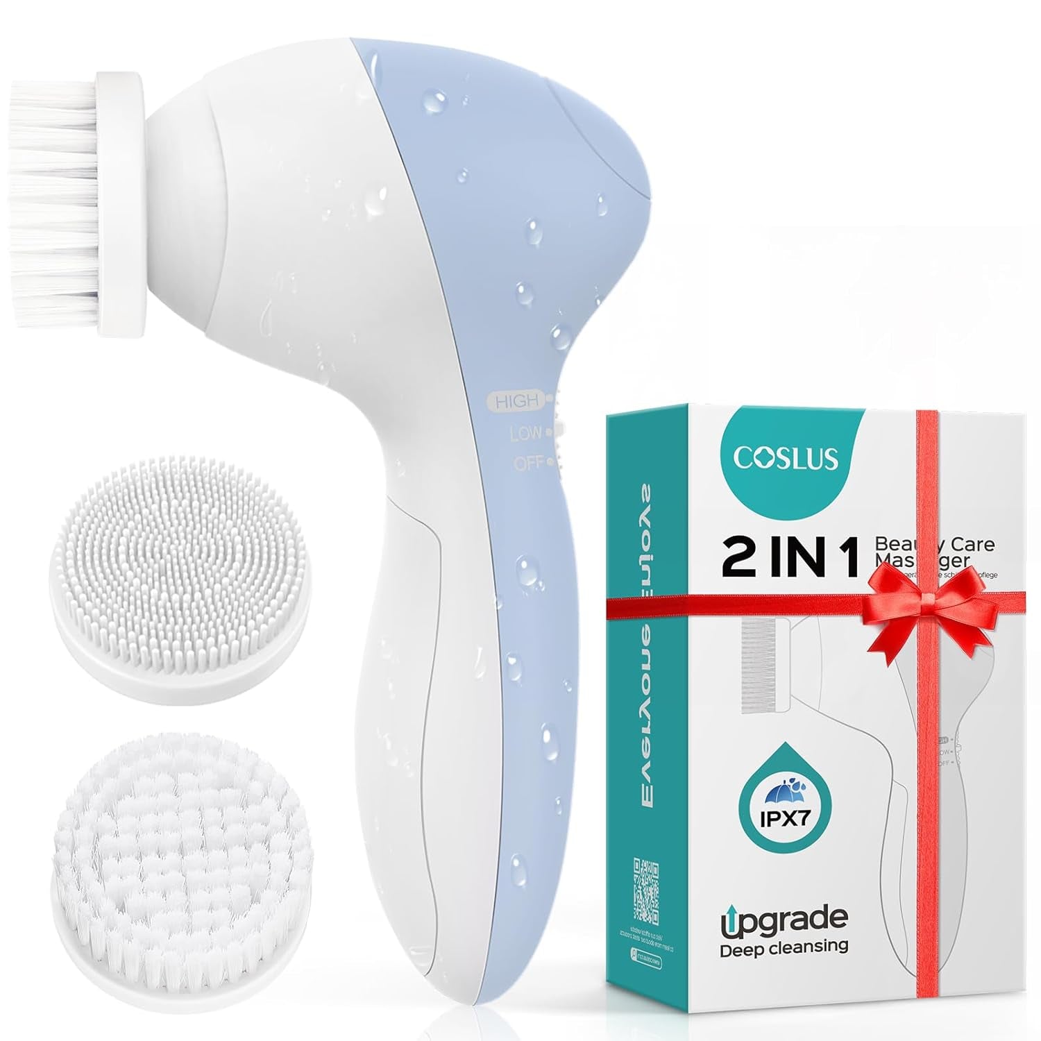 Facial Cleansing Brush Silicone Face Scrubber: 2 In1 FBS-D Electric Exfoliating Massage Device Waterproof Deep Cleaning Exfoliation Rotating Spa Machine - Electronic Skin Care Wash Clean System
